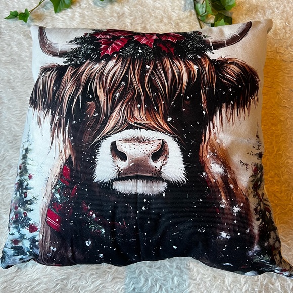 🆕 1 Christmas Highland cow holiday pillow - Picture 5 of 13